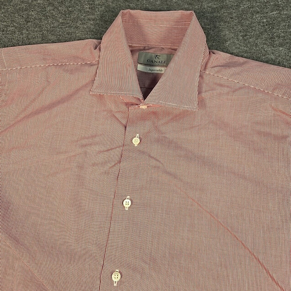 Canali Impeccable Shirt Mens 44 17.5 Red Button Up Career Business Italy EUC